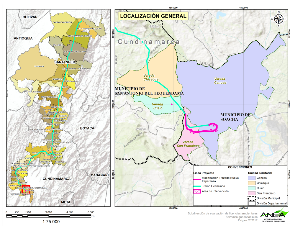 Mapa localización doble calzada trazado tequendama