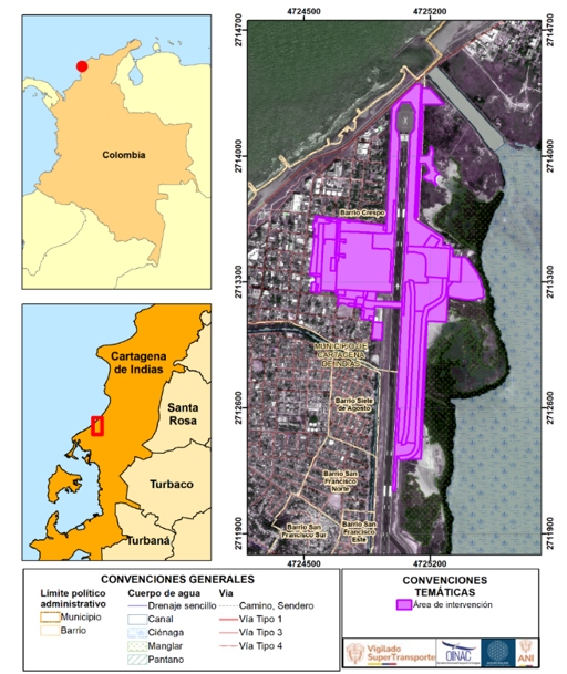 Imágen de la localización del proyecto “Modificación de licencia ambiental para el proyecto de ampliación del Aeropuerto Rafael Núñez de Cartagena”