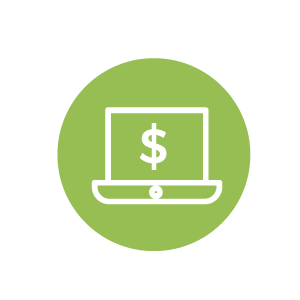 Icono fondo verde con un computador y signo pesos